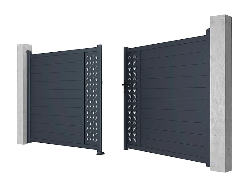 Elektrische draaipoort van aluminium met motieven - Halfopengewerkt - L.305 x H.181 cm - Antraciet - GREGOR