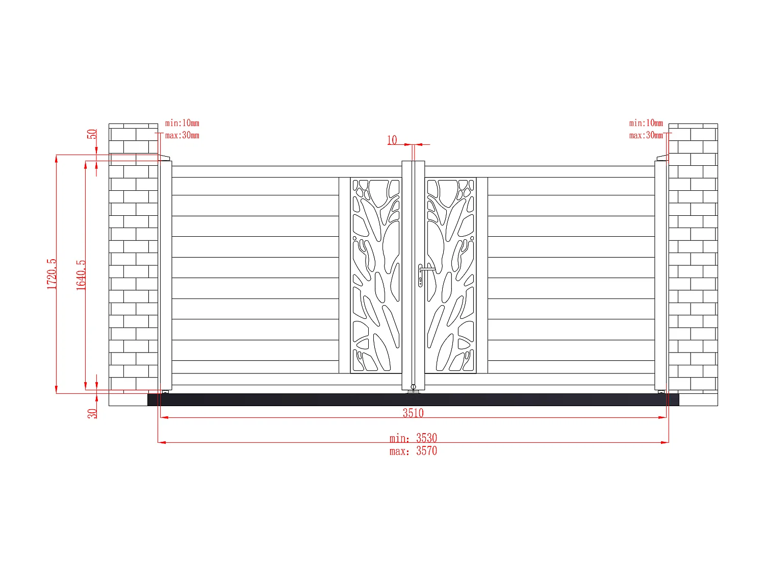 Portail électrique battant aluminium semi ajouré à motifs L357 x H172 cm anthracite LABRIT II