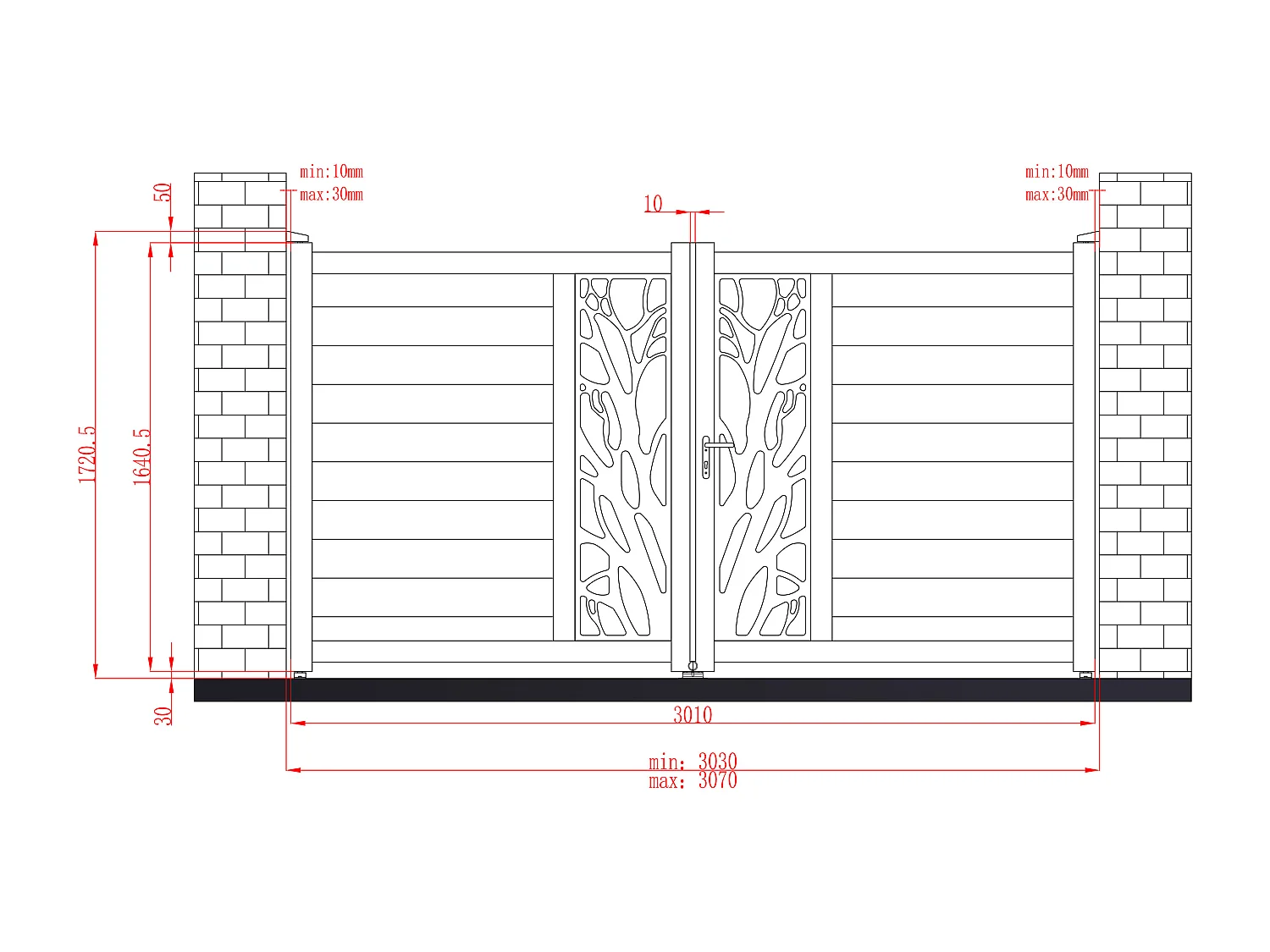 Portail électrique battant aluminium semi ajouré à motifs L307 x H172 cm anthracite LABRIT II