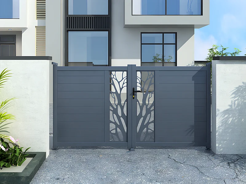 Portail électrique battant aluminium semi ajouré à motifs L357 x H187 cm anthracite LABRIT II