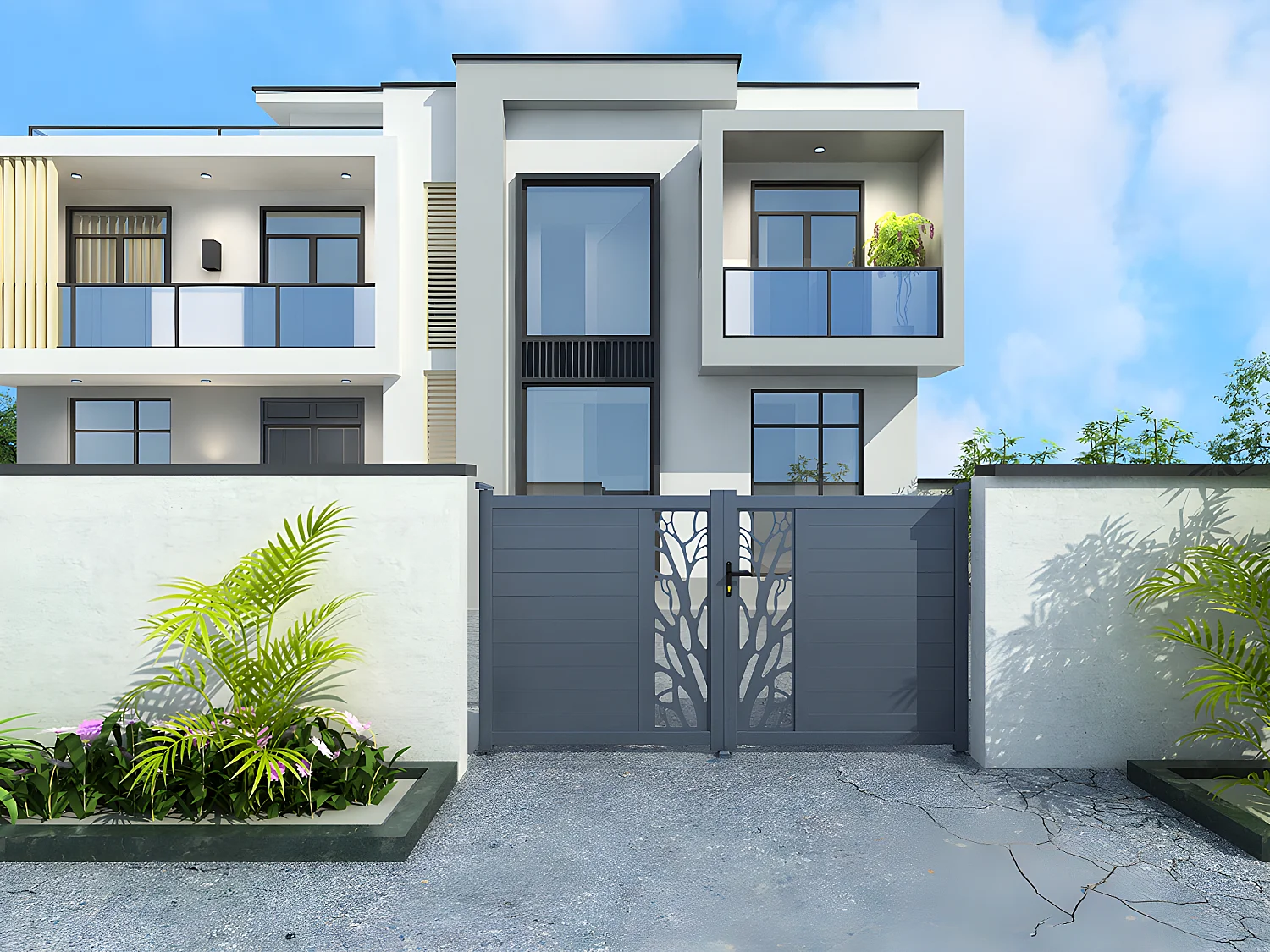 Portail électrique battant aluminium semi ajouré à motifs L357 x H187 cm anthracite LABRIT II