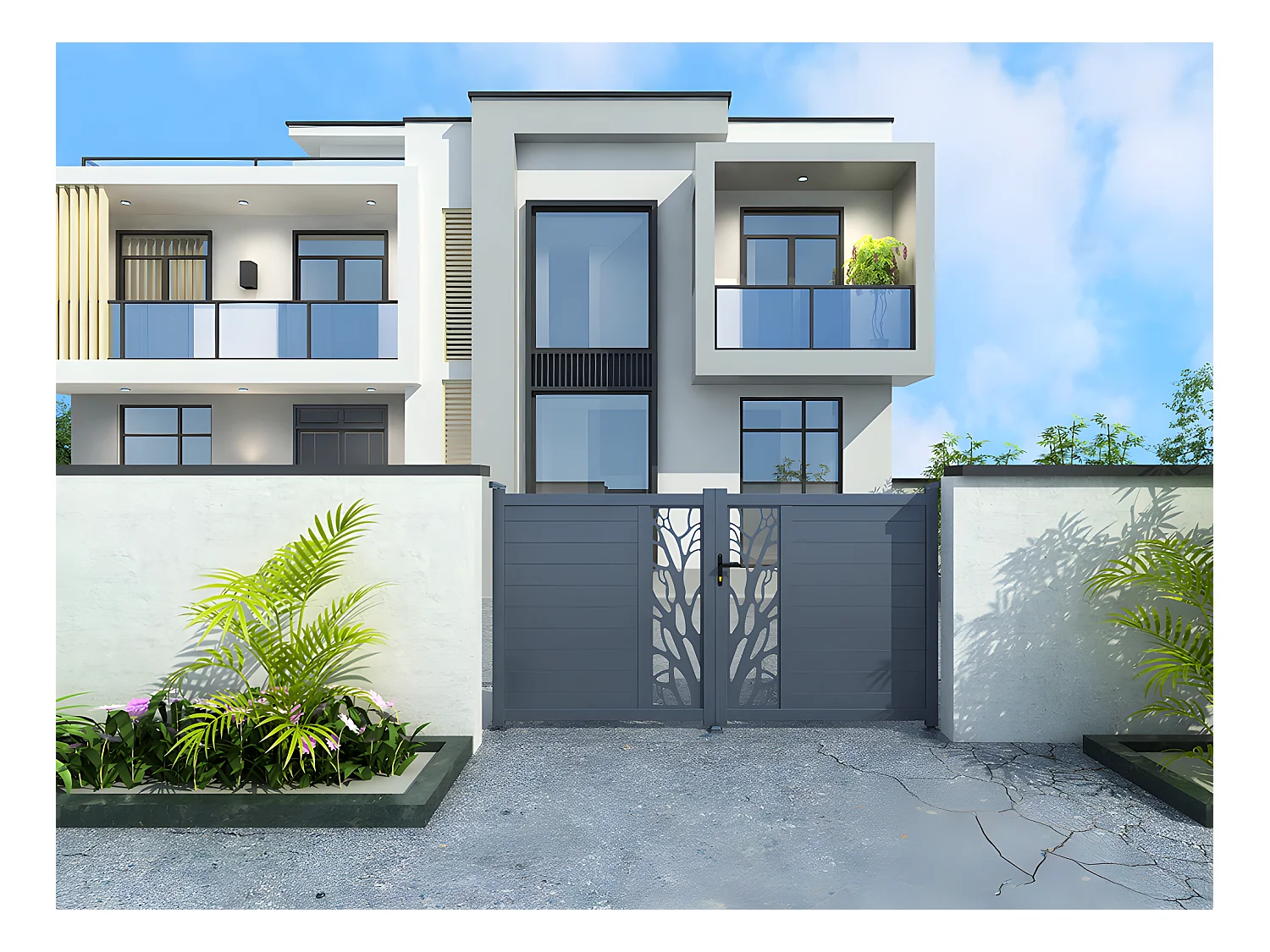 Portail électrique battant aluminium semi ajouré à motifs L307 x H187 cm anthracite LABRIT II