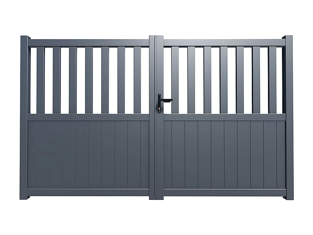 Opengewerkte elektrische draaipoort van aluminium L314 x H140 cm antraciet TARNOS II