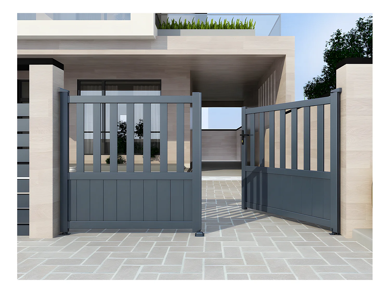 Portail électrique battant aluminium semi plein L321 x H148 cm anthracite en kit TARNOS II