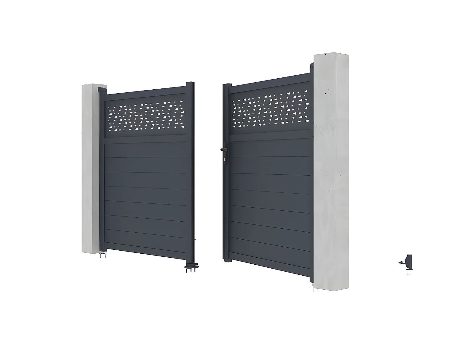 Elektrische draaipoort van aluminium met motieven - Halfopengewerkt - L.305 x H.182 cm - Antraciet - BAZIO