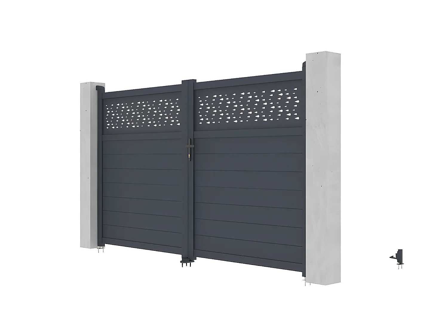 Elektrische draaipoort van aluminium met motieven - Halfopengewerkt - L.305 x H.182 cm - Antraciet - BAZIO