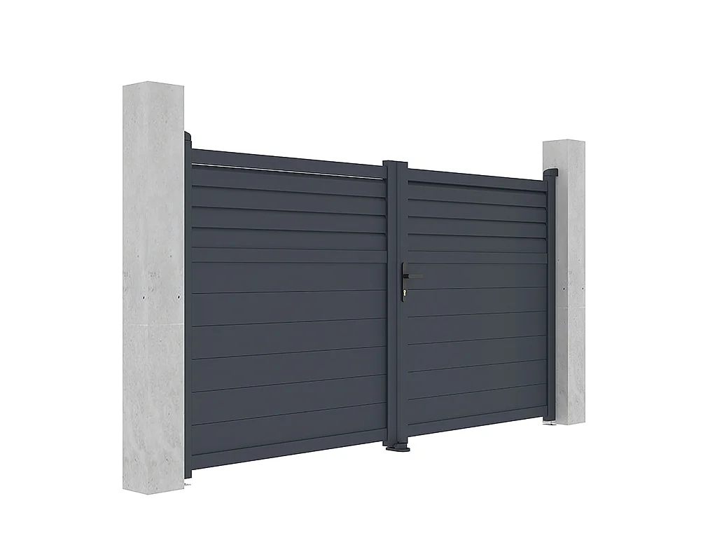 Cancello elettrico battente a persiana L305 x H166 cm in Alluminio Antracite - VIAZO