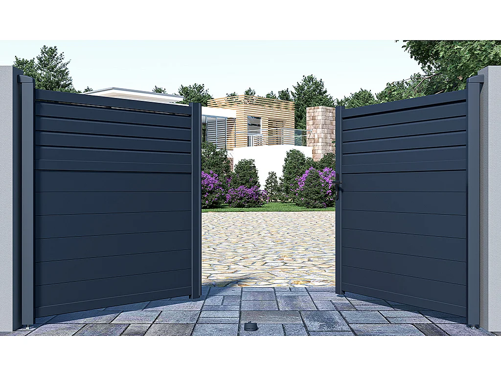 Portail électrique battant aluminium persienné L305 x H166 cm anthracite - VIAZO