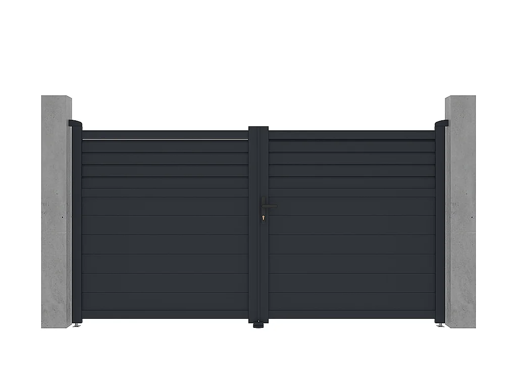 Portail électrique battant aluminium persienné L305 x H166 cm anthracite - VIAZO