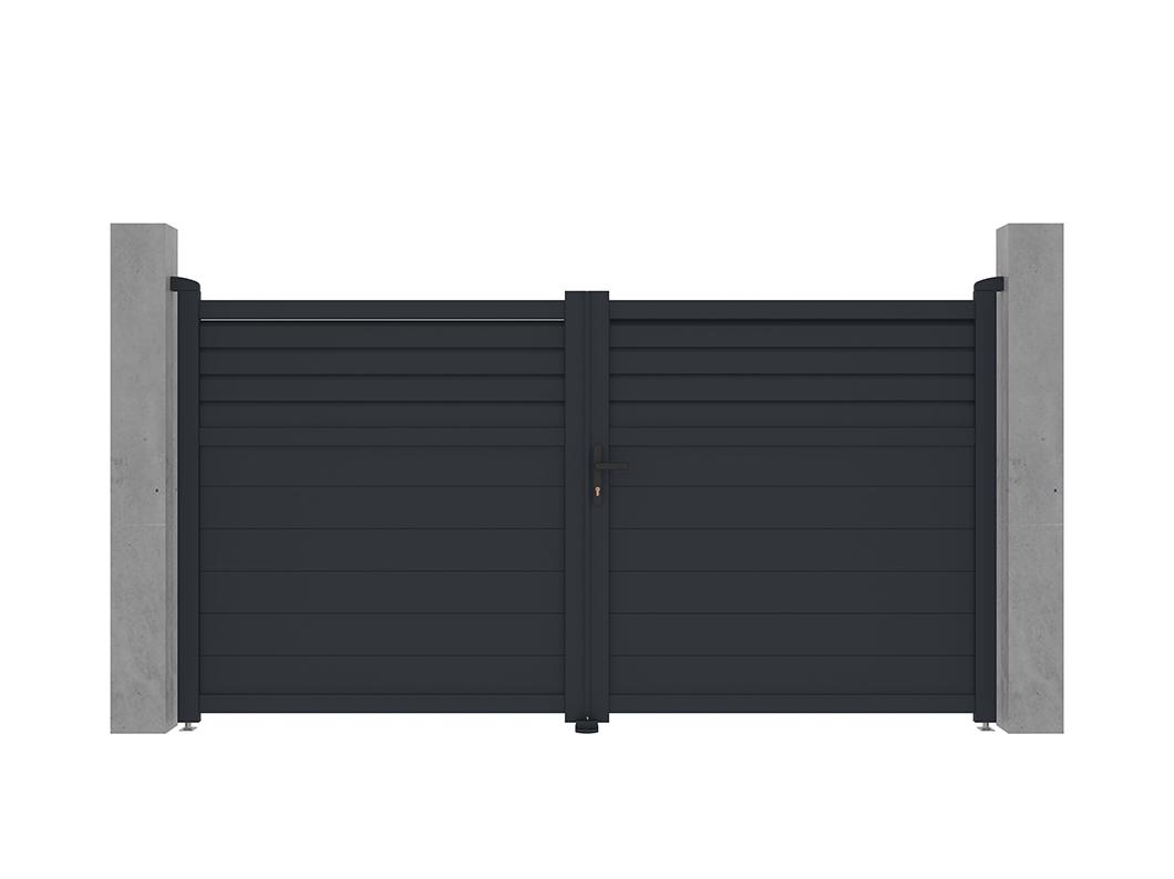 Portón batiente eléctrico de aluminio persiana Ancho 305 x Alt. 166 cm antracita VIAZO