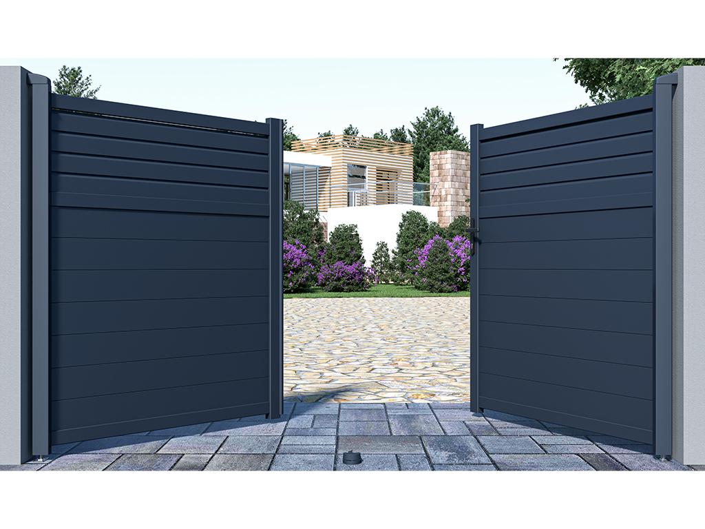 Portail électrique battant aluminium persienné L305 x H181 cm anthracite - VIAZO