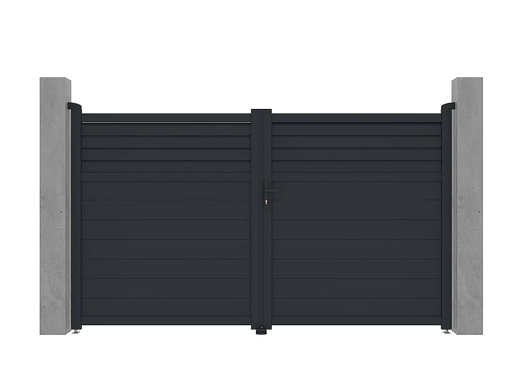 Cancello elettrico battente a persiana L305 x H181 cm in Alluminio Antracite - VIAZO