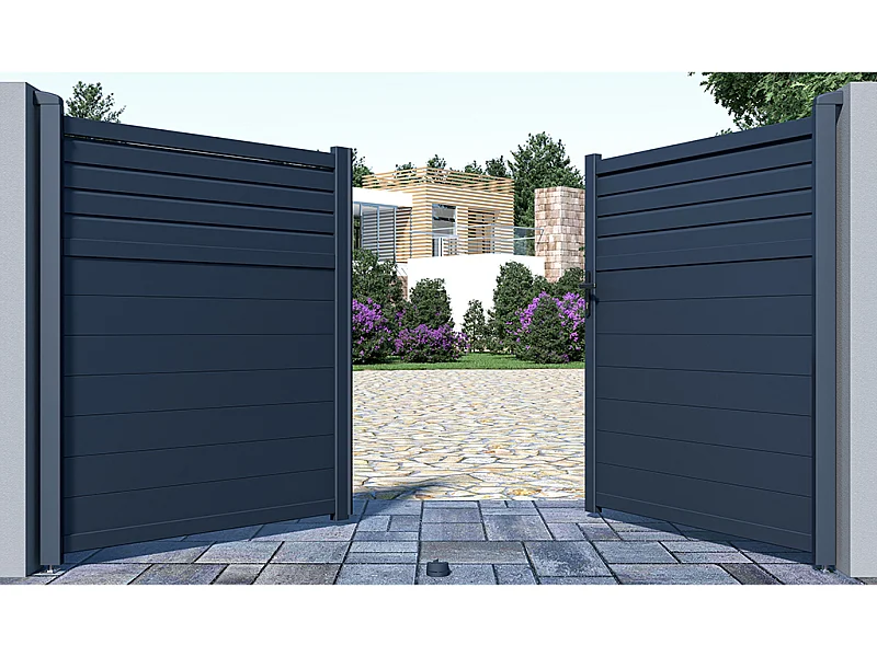 Portail électrique battant aluminium persienné L305 x H181 cm anthracite - VIAZO