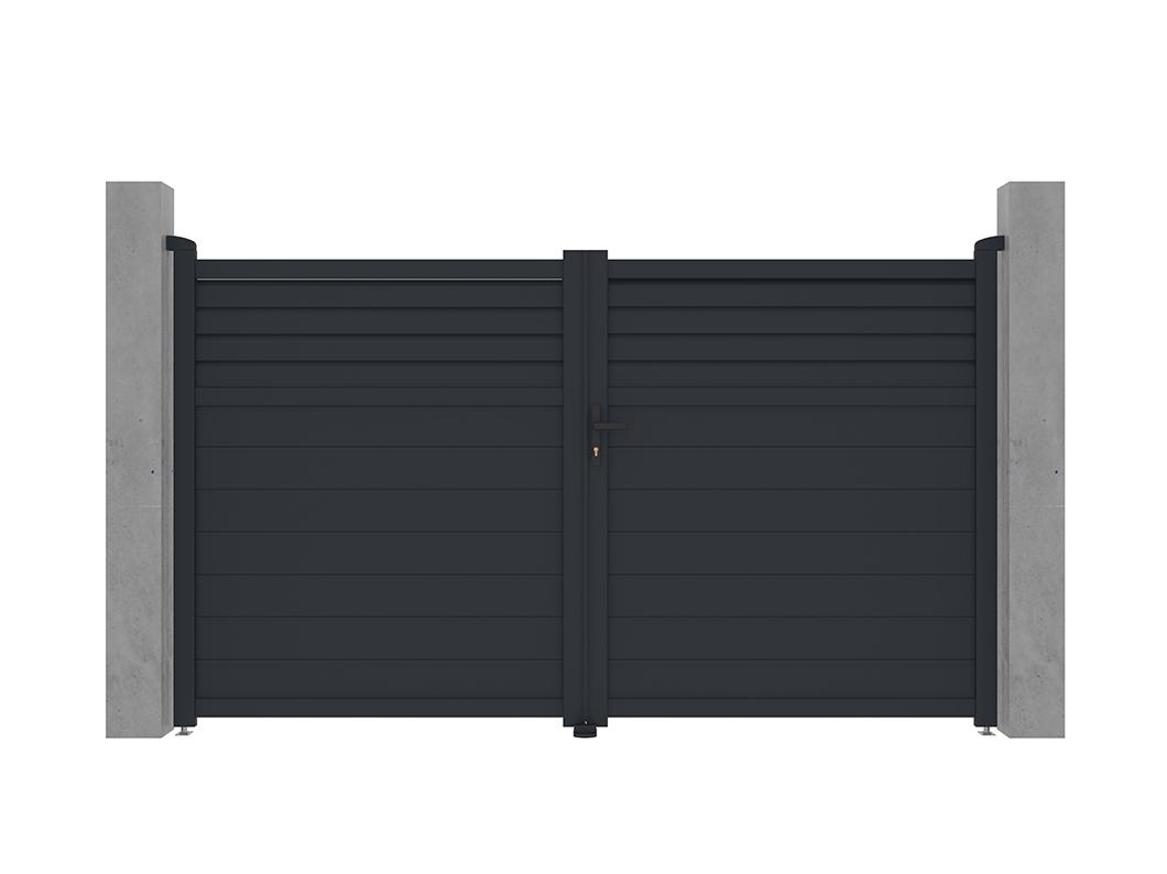 Portail électrique battant aluminium persienné L305 x H181 cm anthracite - VIAZO
