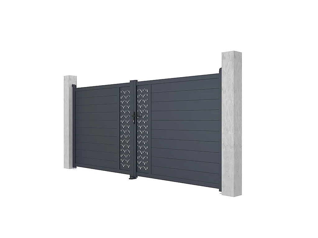 Gartentor Flügeltor mit Torantrieb - 397 x 181 cm - Aluminium - Halbvoll mit Muster - Anthrazit - GREGOR