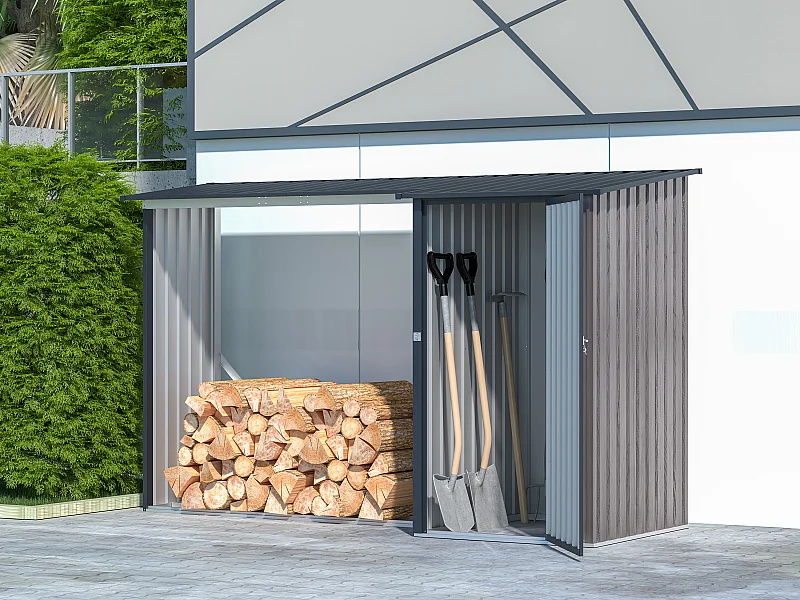 Kaminholzregal aus verzinktem Stahl mit Holzeffekt - 2 Ster - 3,49 m3 - 282 x 109 x 168 cm - DORWOOD