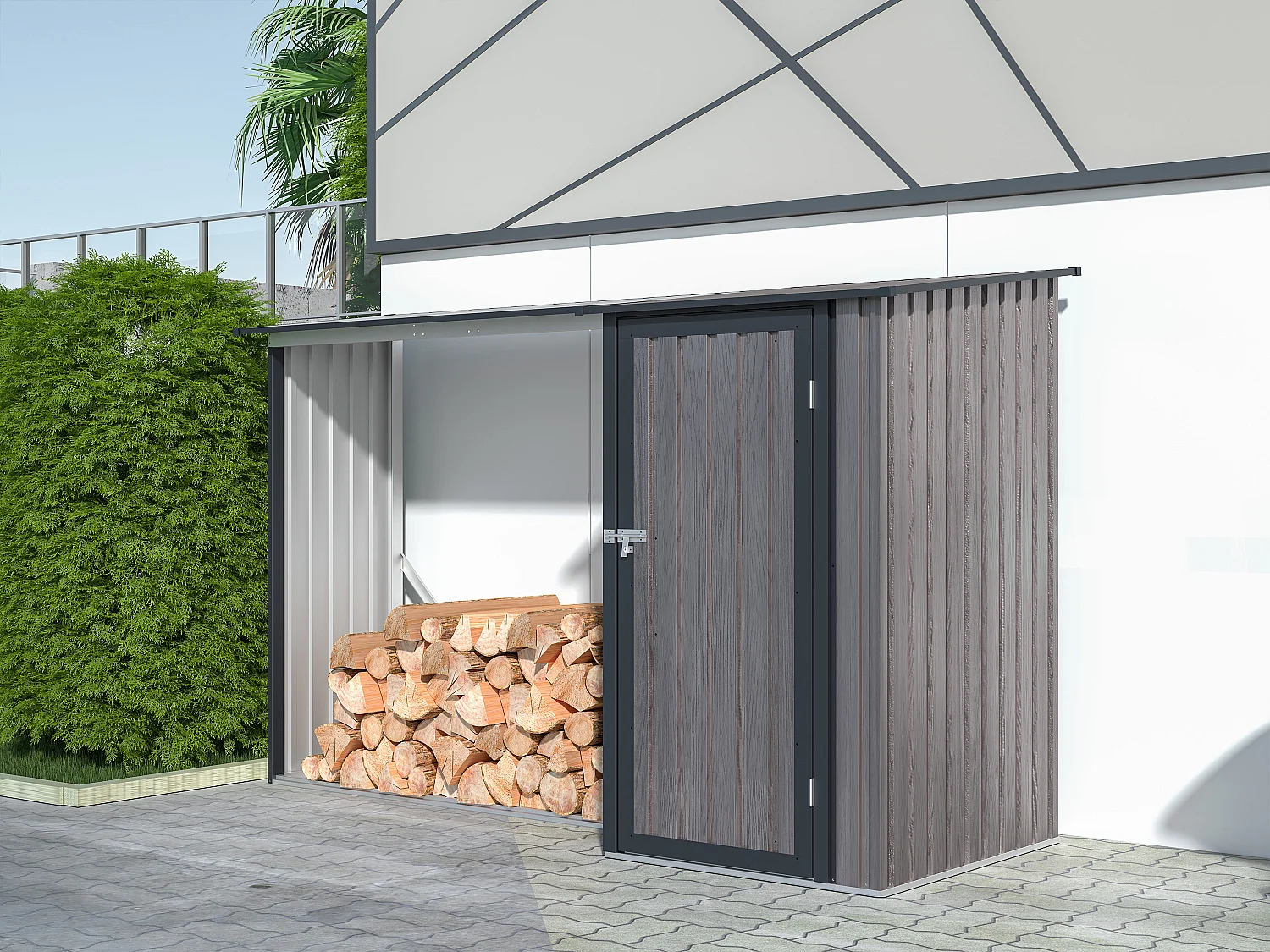 Abrigo para lenha metal com arrumação em aço galvanizado 3,49 m3, 2 esteres, C282 x L109 x A168 cm - DORWOOD