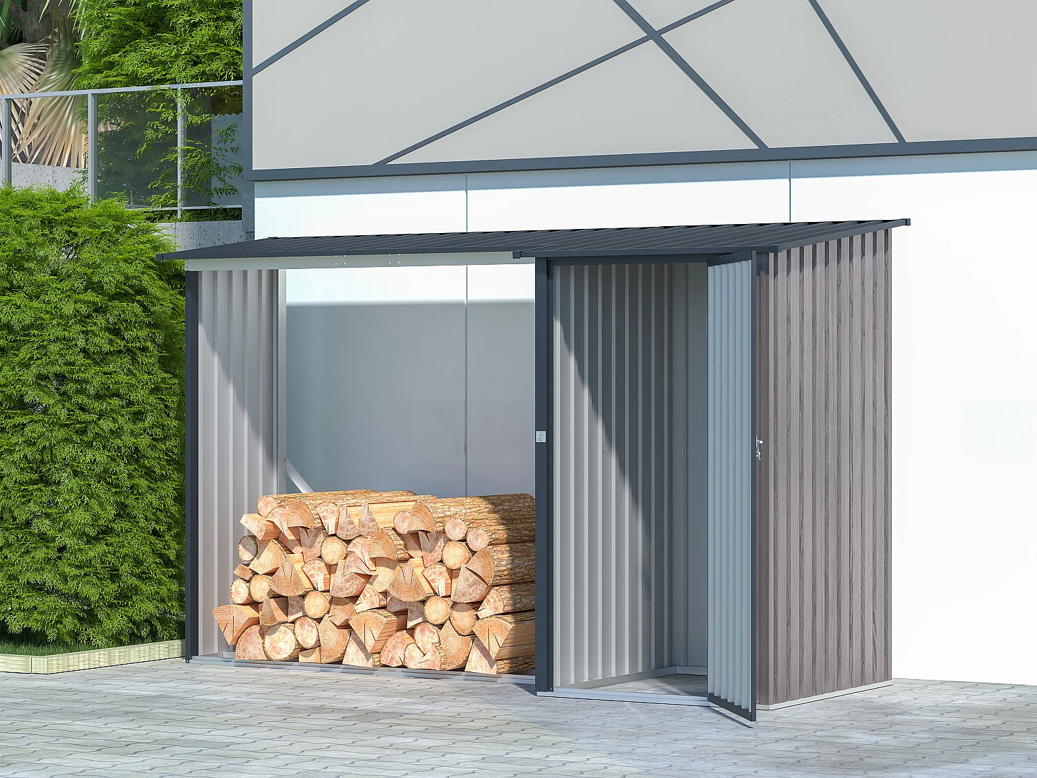Kaminholzregal aus verzinktem Stahl mit Holzeffekt - 2 Ster - 3,49 m3 - 282 x 109 x 168 cm - DORWOOD