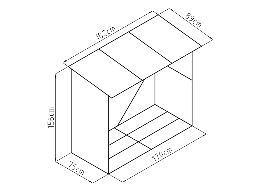 Abri bûches métal en acier galvanisé effet bois 1,98 m3 - 2 stères - L182 x P89 x H156cm - BIRWOOD