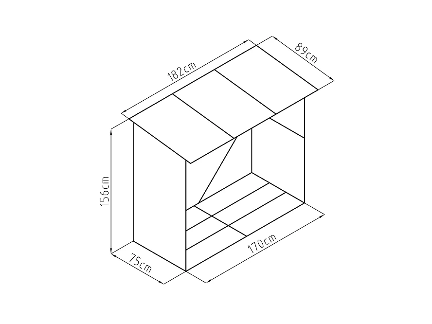 Cobertizo para la leña de metal de acero galvanizado efecto madera 1,98 m3 - 2 estéreos - Ancho 182 x Prof. 89 x Alt. 156 cm - BIRWOOD