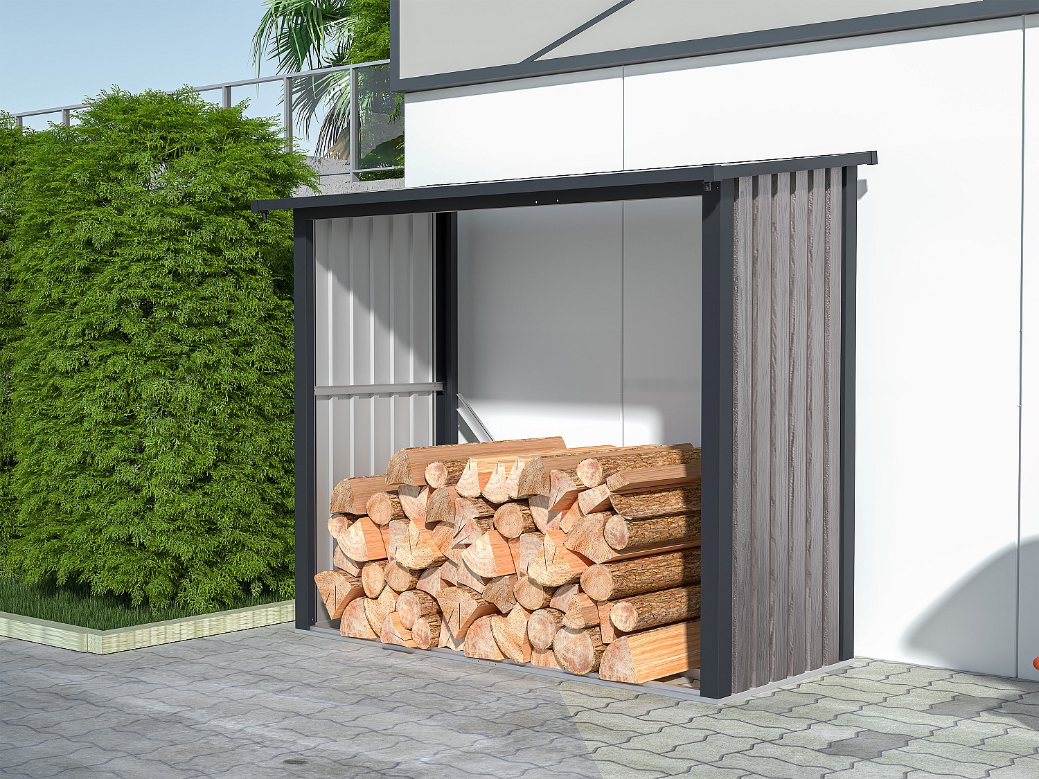 Vente-unique Kaminholzregal Aus Verzinktem Stahl Mit Holzeffekt - 2, 5 Rm- 1, 98 M3 - 182 X 89 X 156 Cm - Birwood