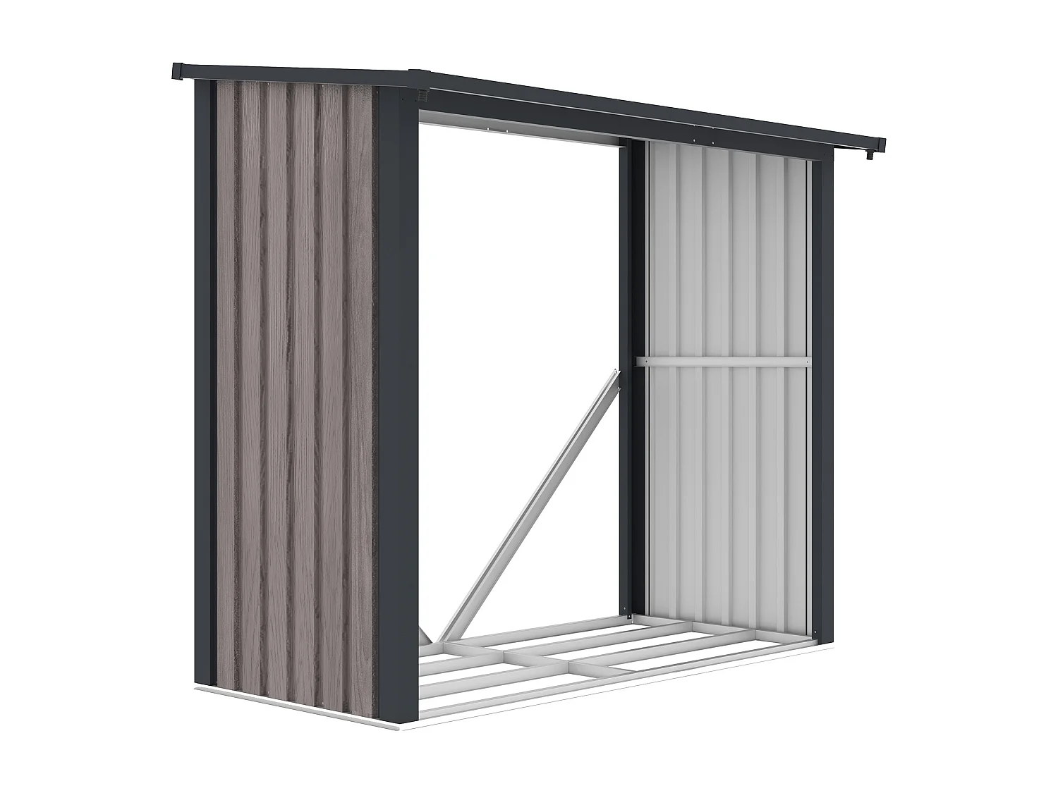 Abri bûches métal en acier galvanisé effet bois 1,98 m3 - 2 stères - L182 x P89 x H156cm - BIRWOOD