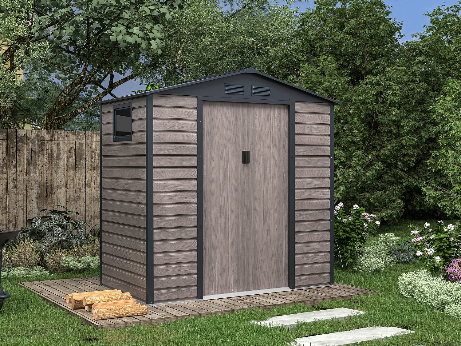 Abri de jardin métal en acier galvanisé effet bois gris 2,79 m² - ADELMO