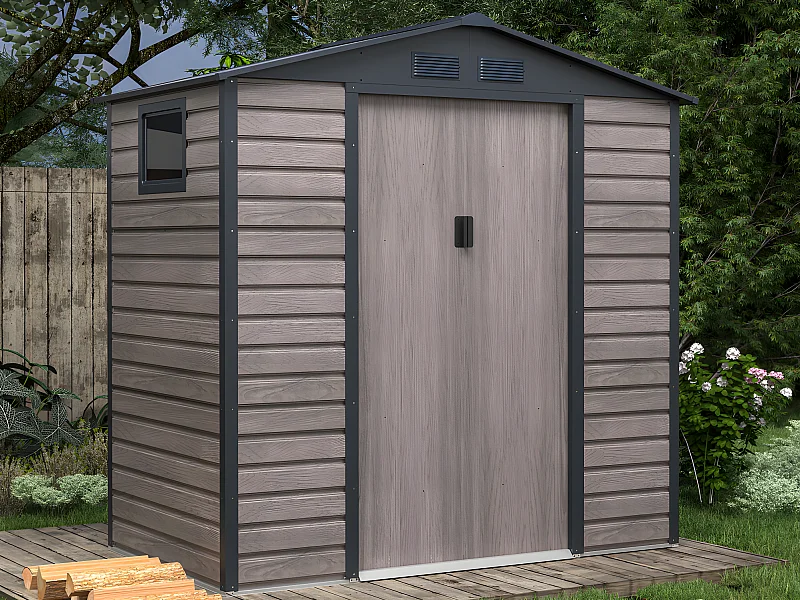 Abri de jardin métal en acier galvanisé effet bois gris 2,79 m² - ADELMO