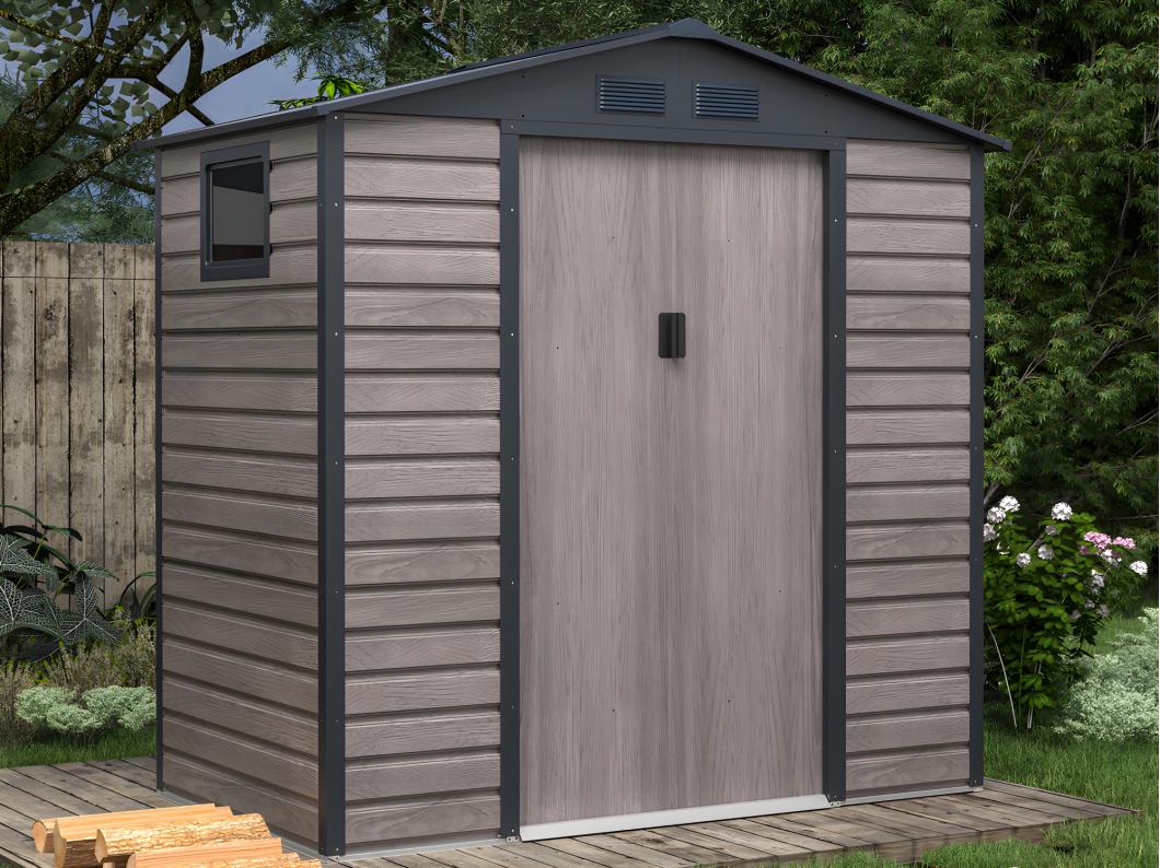 Abri de jardin métal en acier galvanisé effet bois gris 2,79 m² - ADELMO