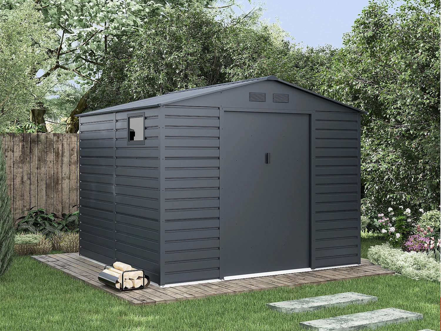 Abri de jardin métal en acier galvanisé effet bois gris 7,17 m² - ADELMO