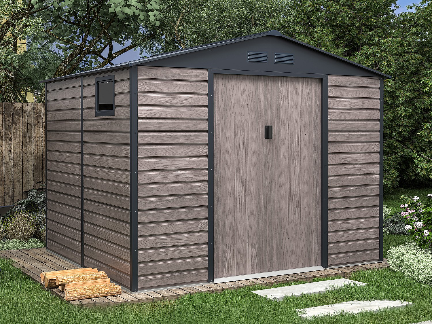 Bod i galvanisert stål med trelook grå 7,17 m² ADELMO