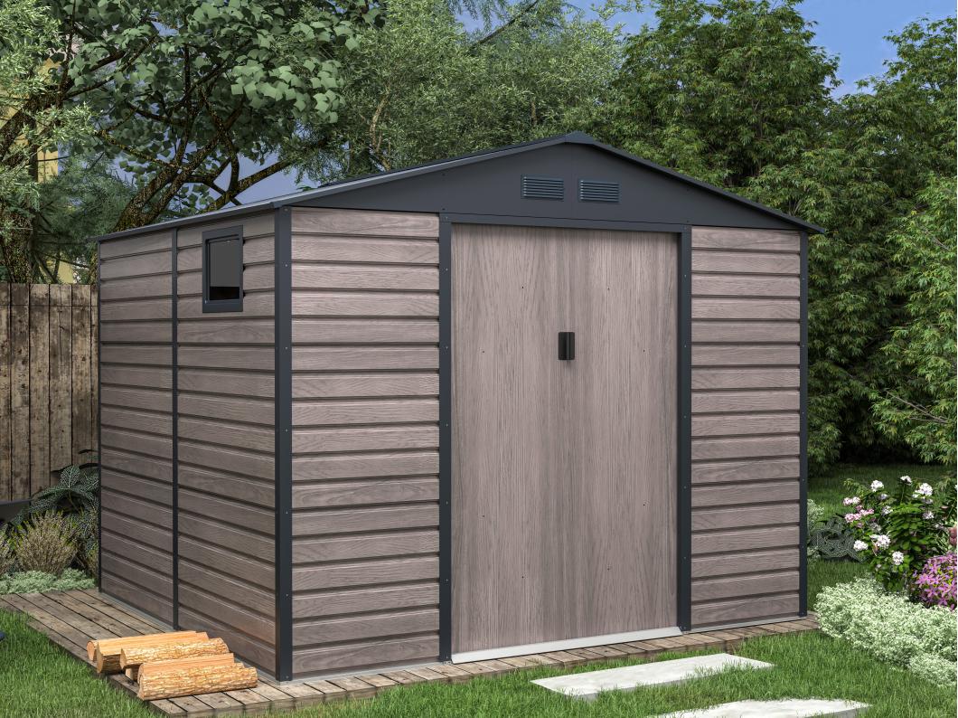 Tuinhuisje van gegalvaniseerd staal met grijs houteffect 7,17 m² - ADELMO
