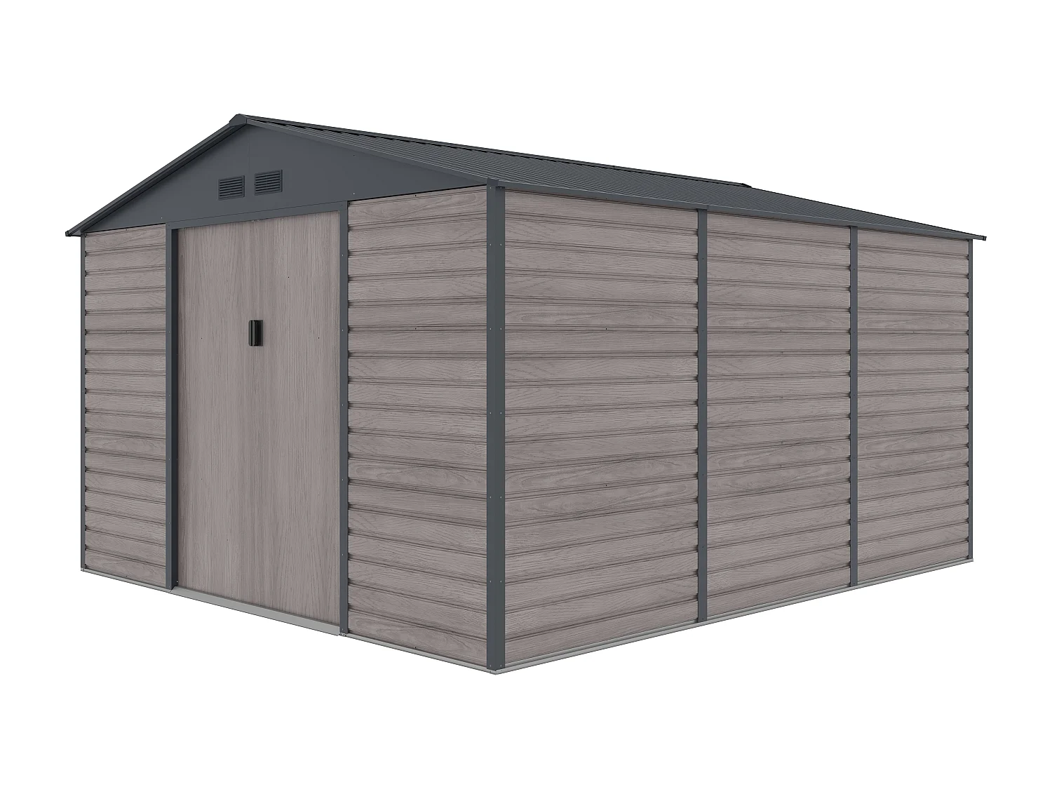 Tuinhuisje van gegalvaniseerd staal met grijs houteffect 13,12 m² - ADELMO