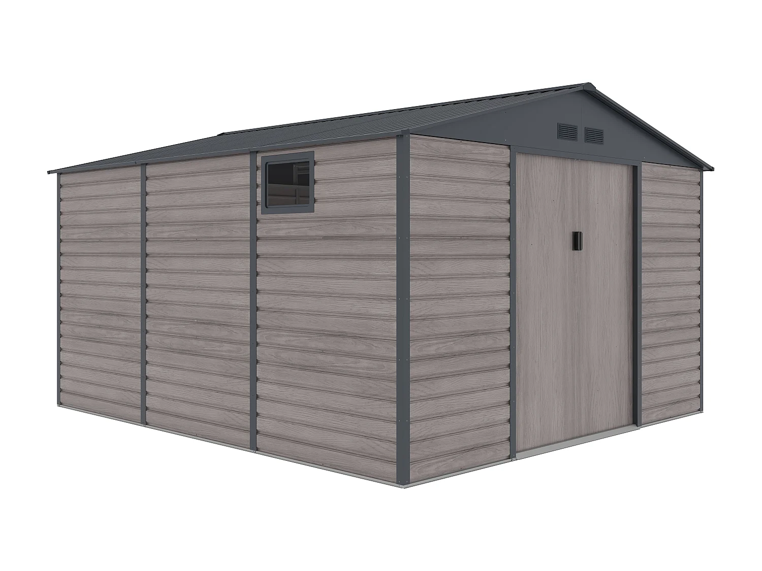 Tuinhuisje van gegalvaniseerd staal met grijs houteffect 13,12 m² - ADELMO