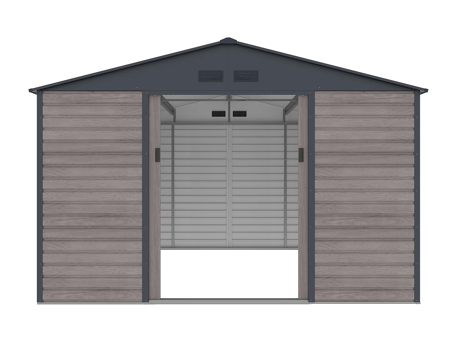 Tuinhuisje van gegalvaniseerd staal met grijs houteffect 13,12 m² - ADELMO