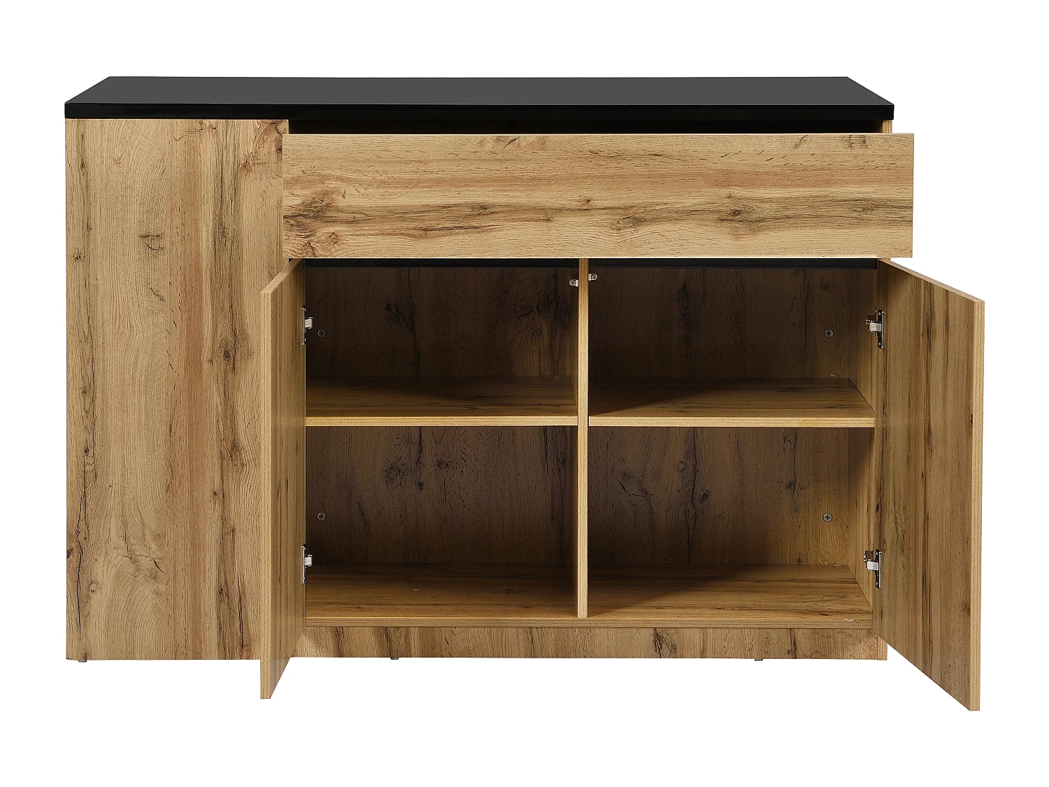 Ilot central de cuisine avec rangements - Noir et Naturel - MEILI