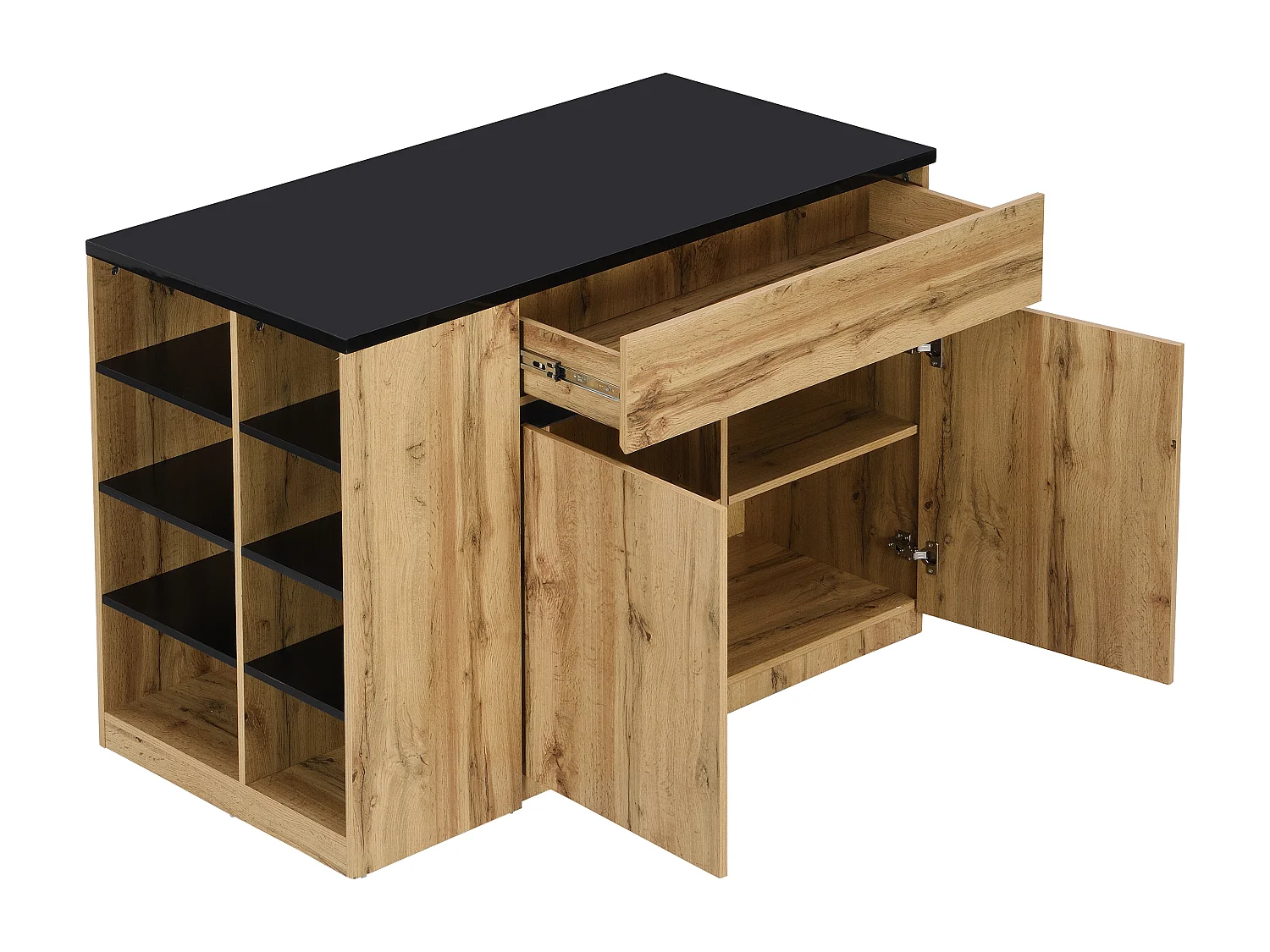 Ilot central de cuisine avec rangements - Noir et Naturel - MEILI