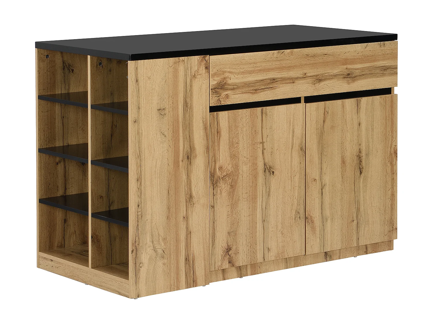 Ilot central de cuisine avec rangements - Noir et Naturel - MEILI