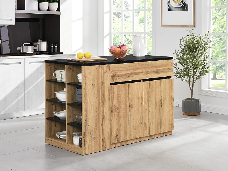 Wyspa kuchenna z miejscem do przechowywania - Kolor czarny i naturalny - MEILI