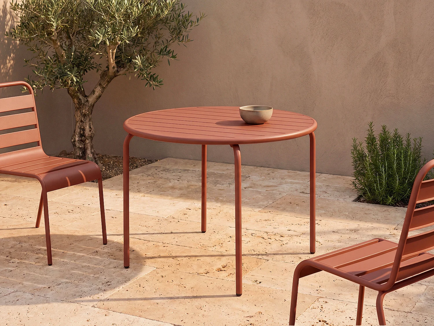 Gartentisch rund - D. 110 cm - Metall - Terracotta - MIRMANDE von MYLIA