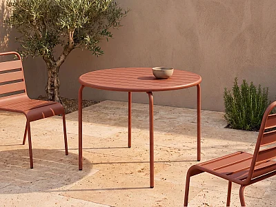 Ronde tuintafel D110 van metaal - Terracotta - MIRMANDE