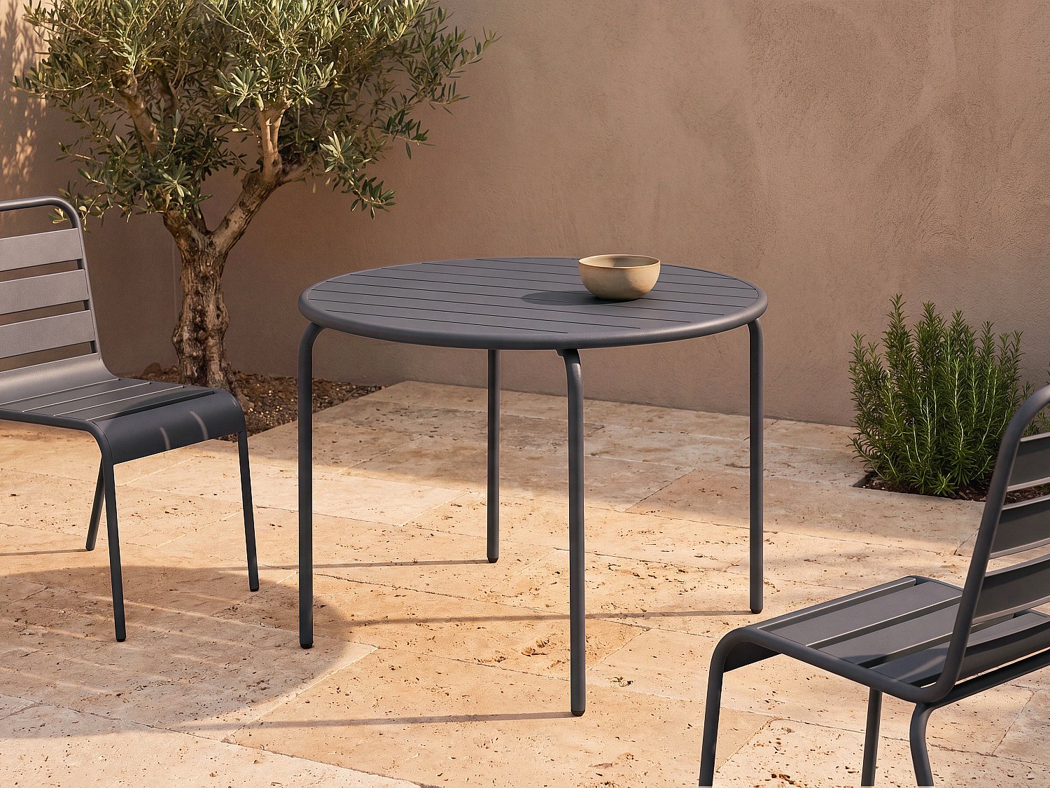 Gartentisch rund - D. 110 cm - Metall - Anthrazitgrau - MIRMANDE von MYLIA