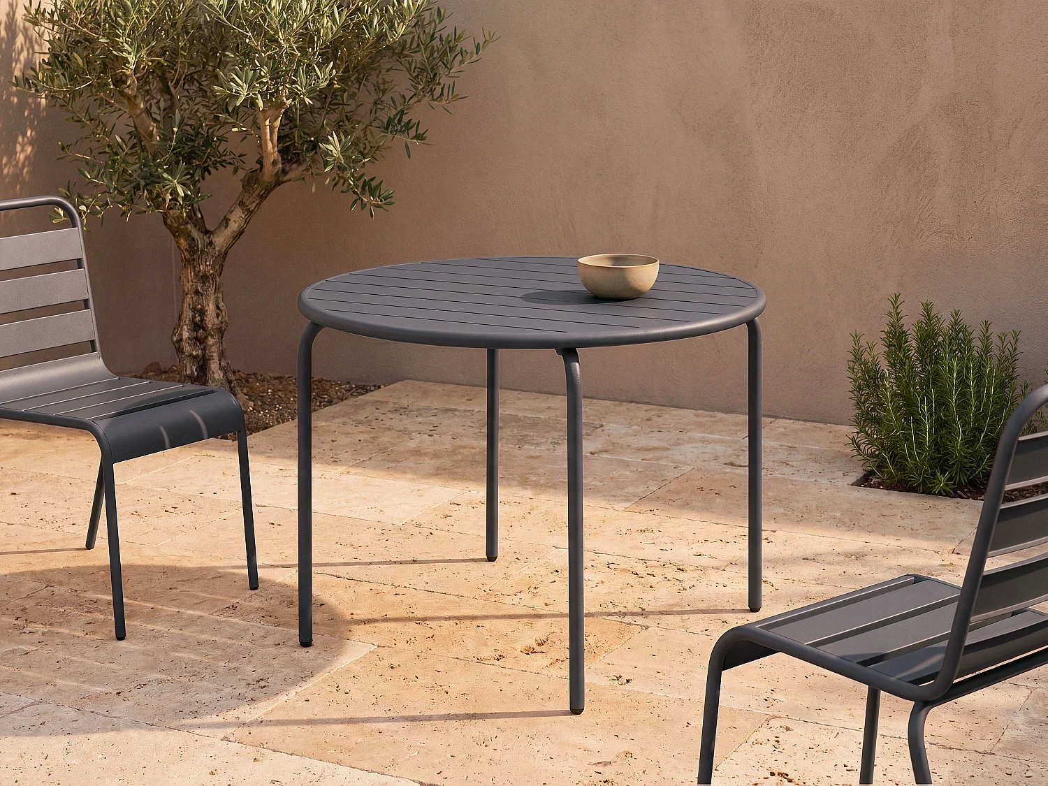 Round Garden Table D.110 cm in Metal - Anthracite Grey - MIRMANDE by MYLIA