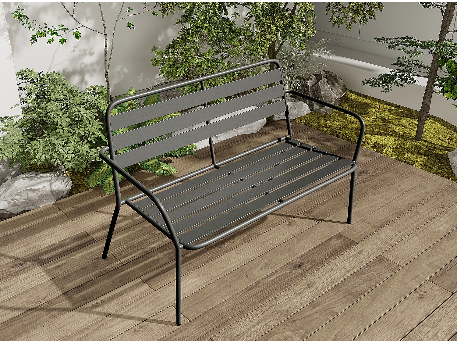 Banc de jardin en métal - Gris anthracite - MIRMANDE de MYLIA