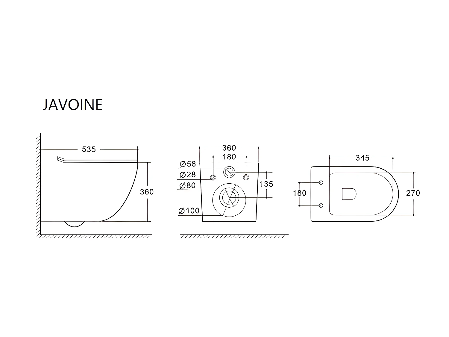 Zwarte glanzende hang-wc van keramiek zonder rand - JAVOINE