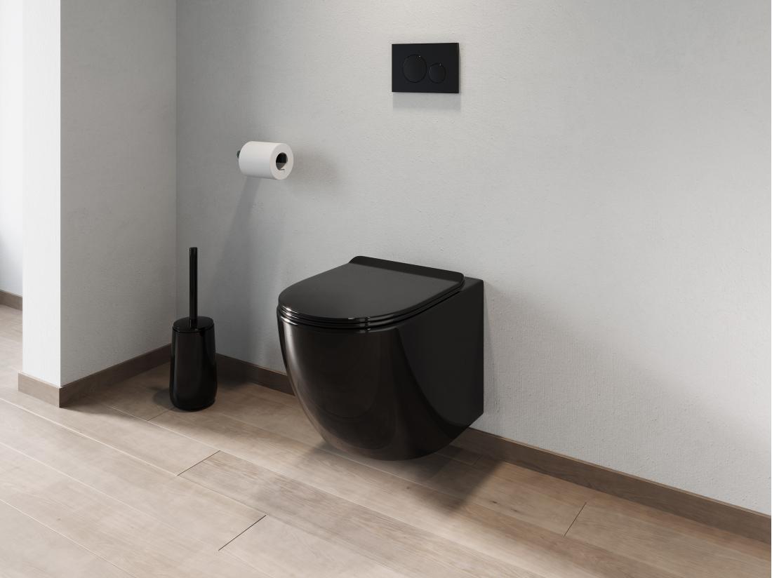 vente unique WC suspendu noir brillant en céramique sans bride - JAVOINE
