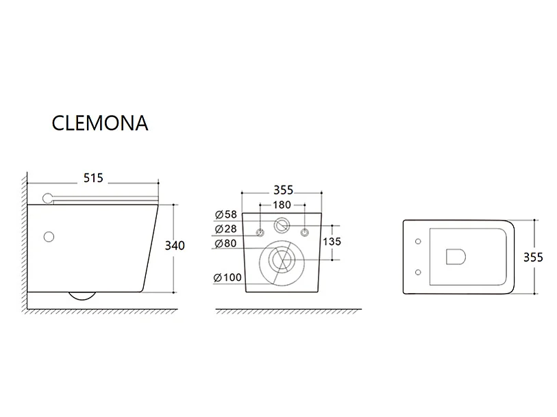 WC suspendu noir brillant en céramique sans bride - CLEMONA