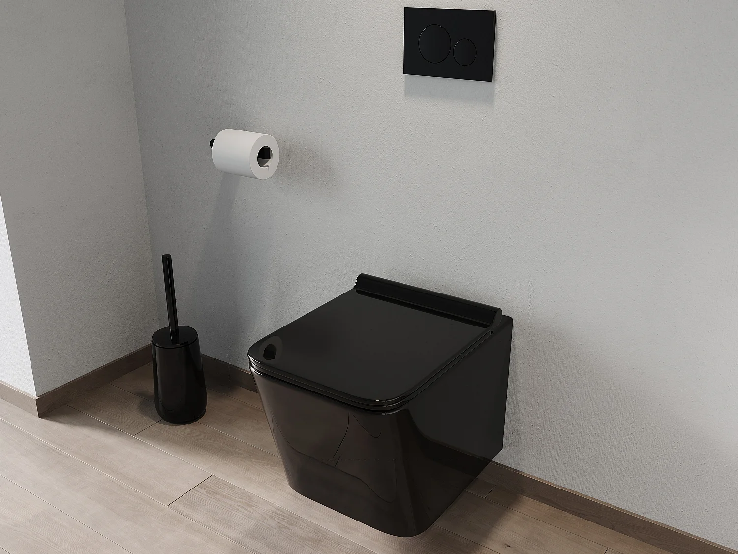 WC suspendu noir brillant en céramique sans bride - CLEMONA