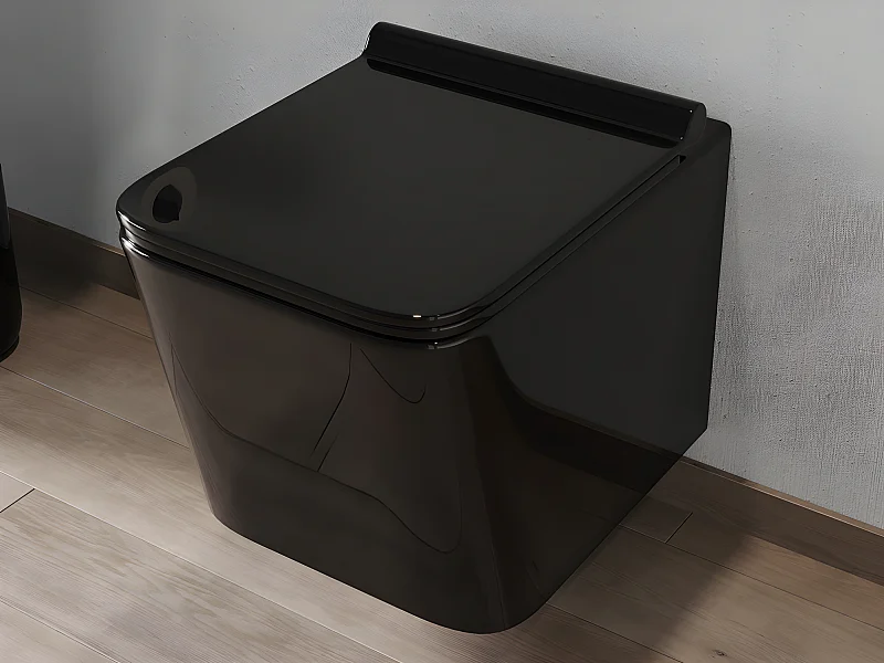 WC suspendu noir brillant en céramique sans bride - CLEMONA