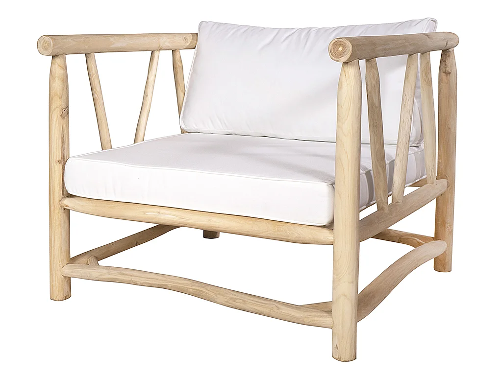 Loungeset: 3-zitsbank + 2 stoelen + 2 salontafels - Lichtkleurig teakhout & wit - TULUM